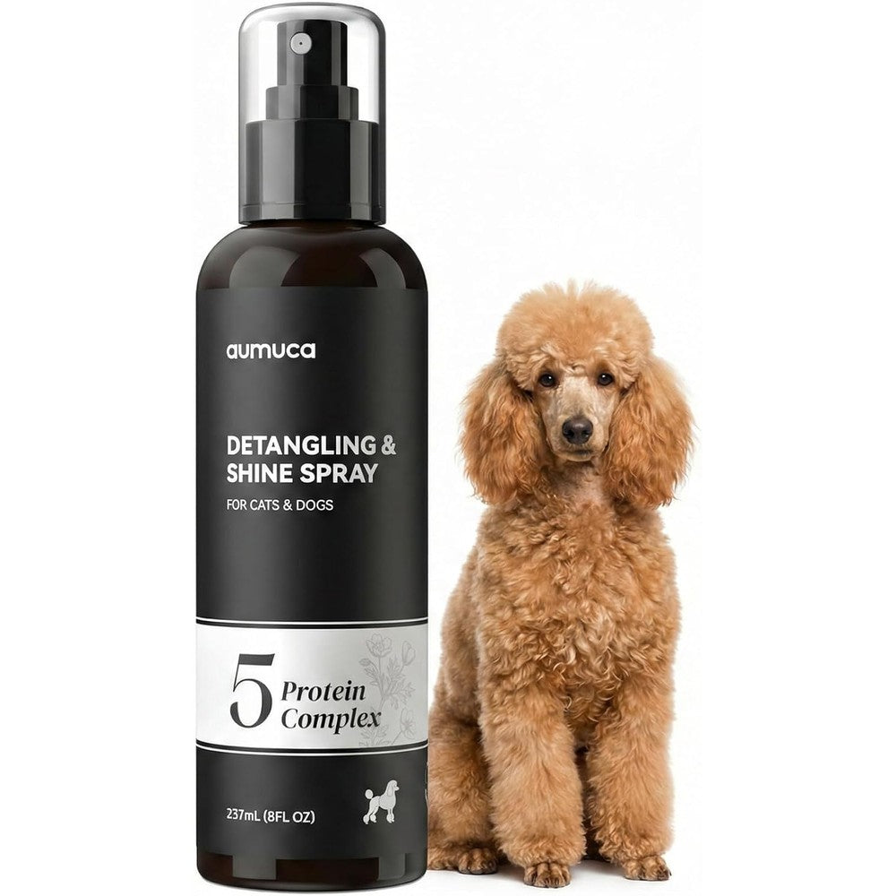 Aumuca Dog Detangling And Shine Spray Leave In Conditioner And Dematting Spray With Five Protein Complex Meadowfoam Eight Fluid Ounces