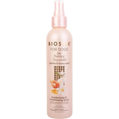 BioSilk For Dogs Silk Therapy Irresistible Deodorizing And Conditioning Spray Jasmine And Honey Scent Eight Fluid Ounces