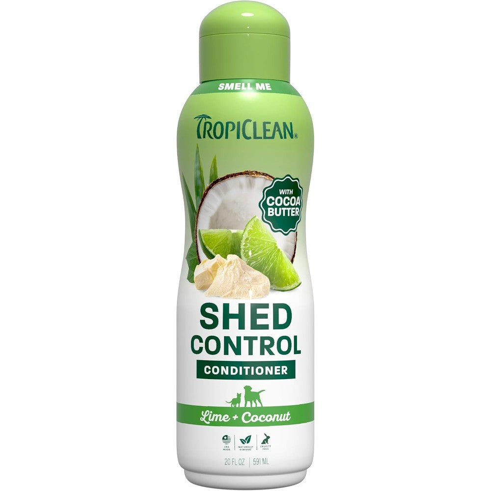 TropiClean Lime And Cocoa Butter Shed Control Dog Conditioner DeShedding Pet Coat Softener Puppy Safe Ultra Moisturizing Formula 20 Ounce