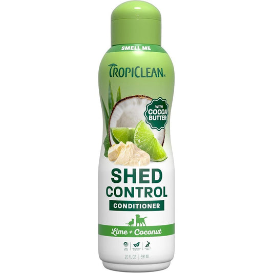 TropiClean Lime And Cocoa Butter Shed Control Dog Conditioner DeShedding Pet Coat Softener Puppy Safe Ultra Moisturizing Formula 20 Ounce