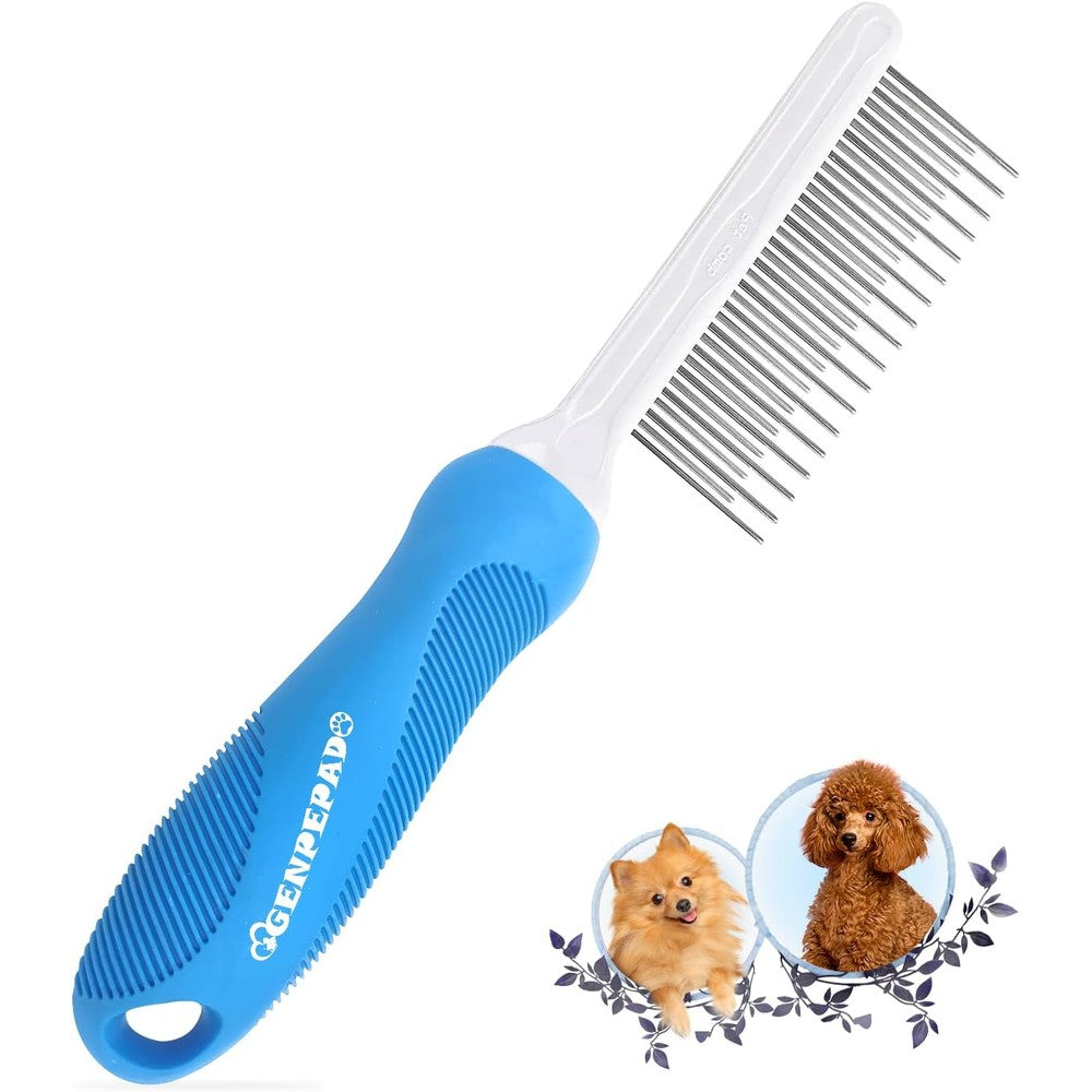Genpepado Grooming Comb For Dogs And Cats With Long And Short Stainless Steel Metal Teeth For Detangling Matted Hair And Removing Loose Undercoat