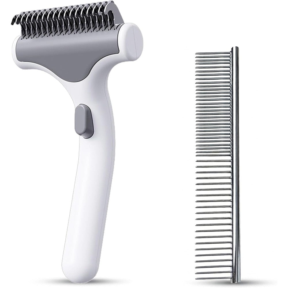 Generico Undercoat Rake For Dogs With Metal Comb Stainless Steel Teeth Pet Dematting Tool And Deshedding Brush For Cats And Dogs White