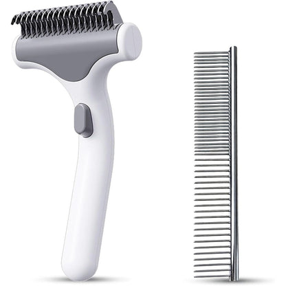 Generico Undercoat Rake For Dogs With Metal Comb Stainless Steel Teeth Pet Dematting Tool And Deshedding Brush For Cats And Dogs White
