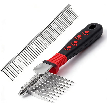 QUMY Dog Comb For Dematting Stainless Steel Pet Grooming Rake Comb For Removing Matted Hair Pack Of 1