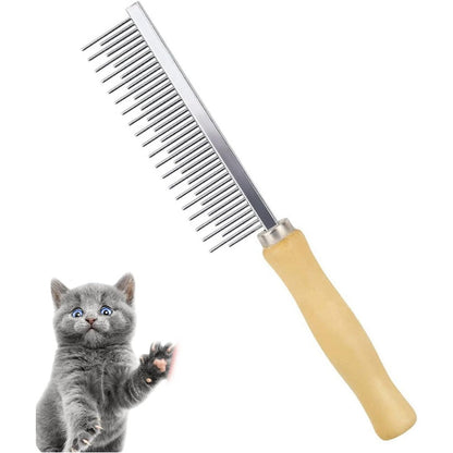 Koofull Dog And Cat Grooming Comb With Wooden Handle And Stainless Steel Dual Teeth Pet Hair Detangling Brush For Hairy Pets