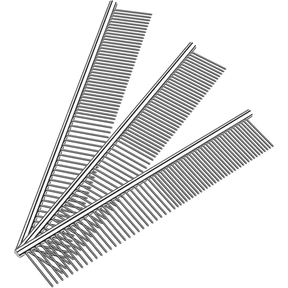 Kopal Stainless Steel Comb Set For Dogs And Cats Pet Metal Grooming Brusher Wide And Dense Tooth Pack Of 3