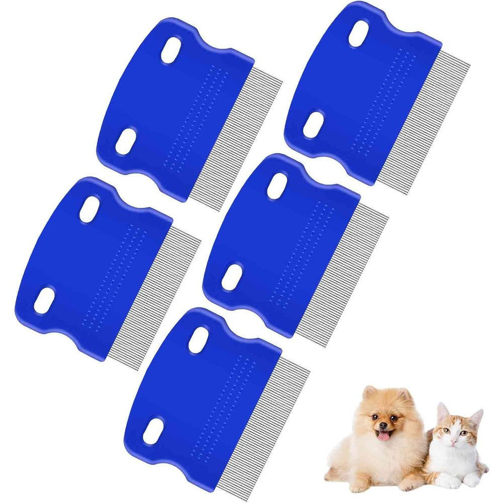 Brillirare 5 Pack Flea Lice Comb Set Stainless Steel Dog Cat Grooming Combs With Rounded Teeth Professional Pet Tear Stain Remover And Dematting Tool