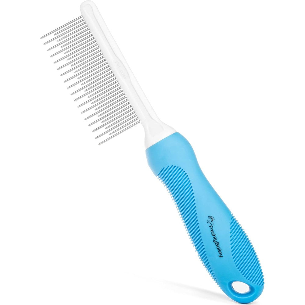 Freshly Bailey Grooming Comb For Long And Curly Hair Dual Length Stainless Steel Pet Detangler Brush For Dogs And Cats