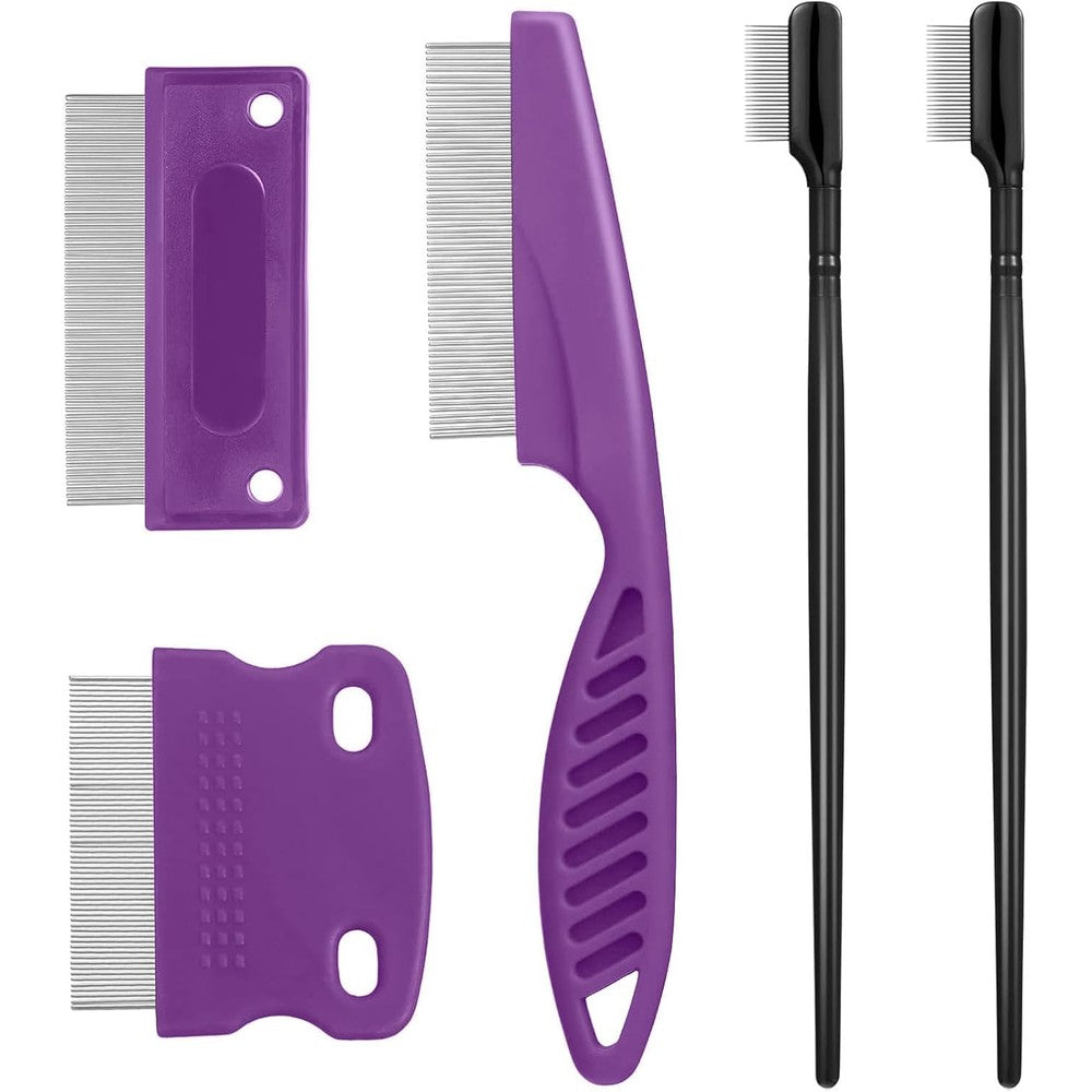 Rvpaws Fullhawl 5 Piece Dog Eye Tear Stain Remover Combs Grooming Set For Small Dogs Stainless Steel Teeth Purple And Black