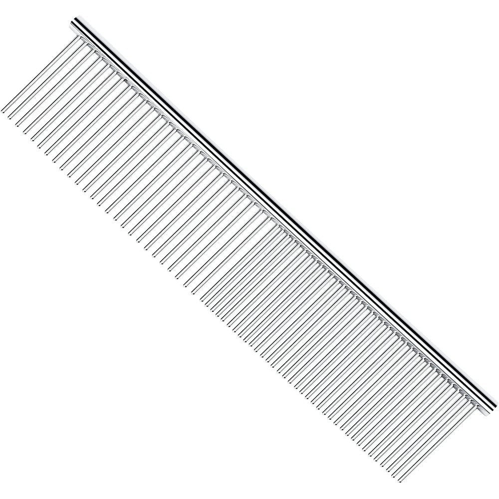 PETTOM Stainless Steel Pet Grooming Comb Poodle Finishing Butter Comb With Rounded Ends For Dogs And Cats Silver 7.5 Inch