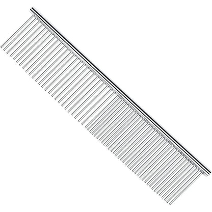 PETTOM Stainless Steel Pet Grooming Comb Poodle Finishing Butter Comb With Rounded Ends For Dogs And Cats Silver 7.5 Inch