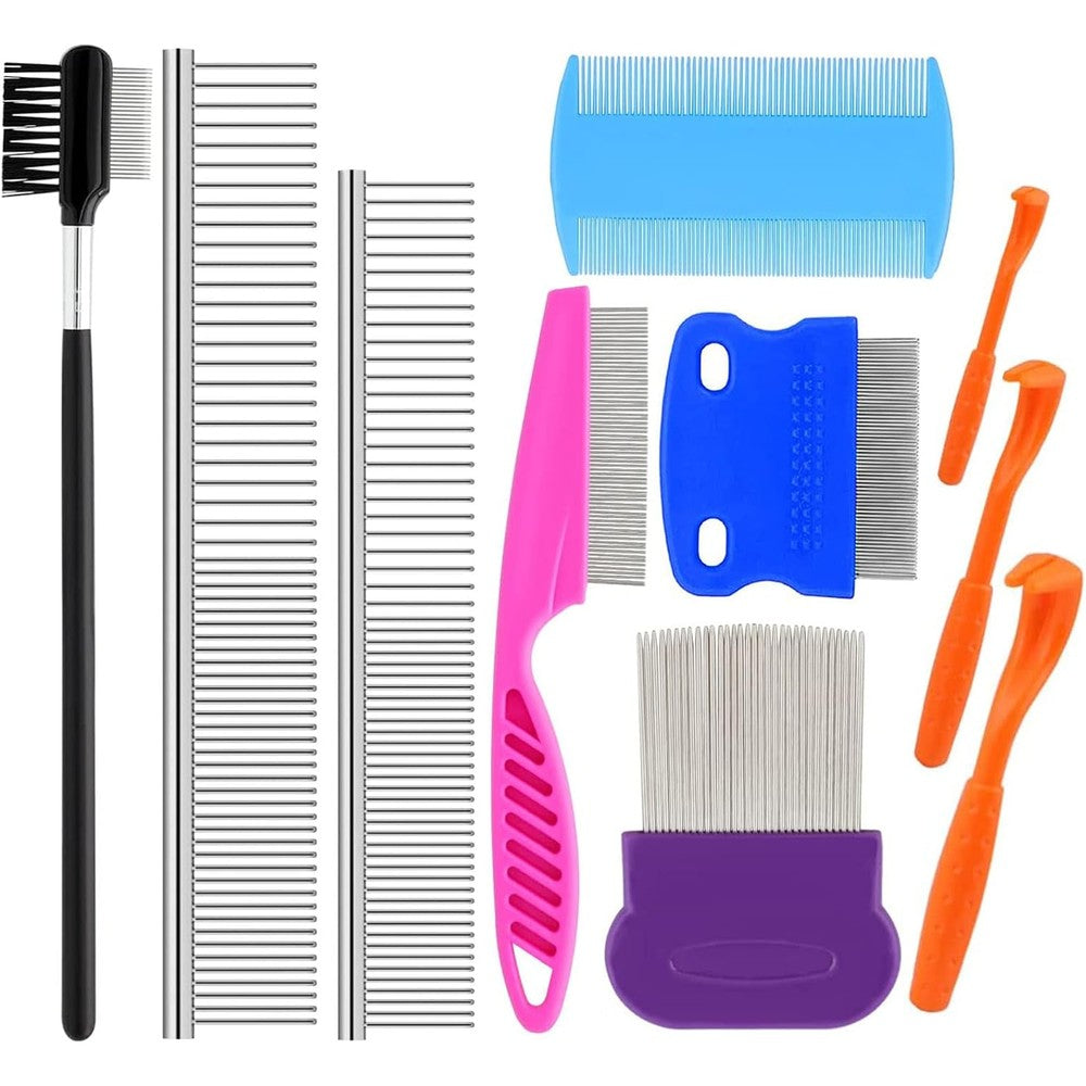 Kalamanda 10 Pack Pet Flea Comb Kit Stainless Steel Grooming Combs With Rounded Teeth For Small Dogs And Cats