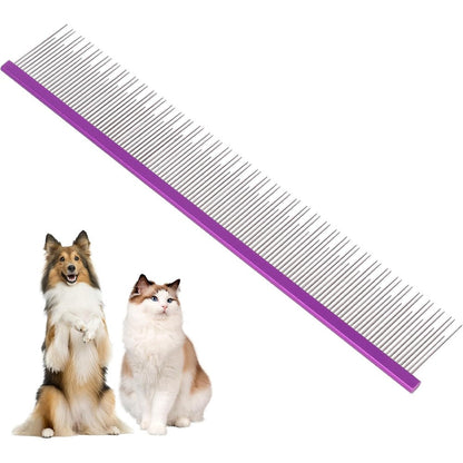 Susook 8.5 Inch Dual Tooth Pet Grooming Comb For Long Haired Cats And Dogs Stainless Steel Detangling Tool With Aluminum Handle