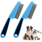 Rowpoz 2 Piece Multifunctional Pet Flea Comb Set For Dogs And Cats Fine Tooth Stainless Steel Grooming Tool Blue 17.8 Centimeters