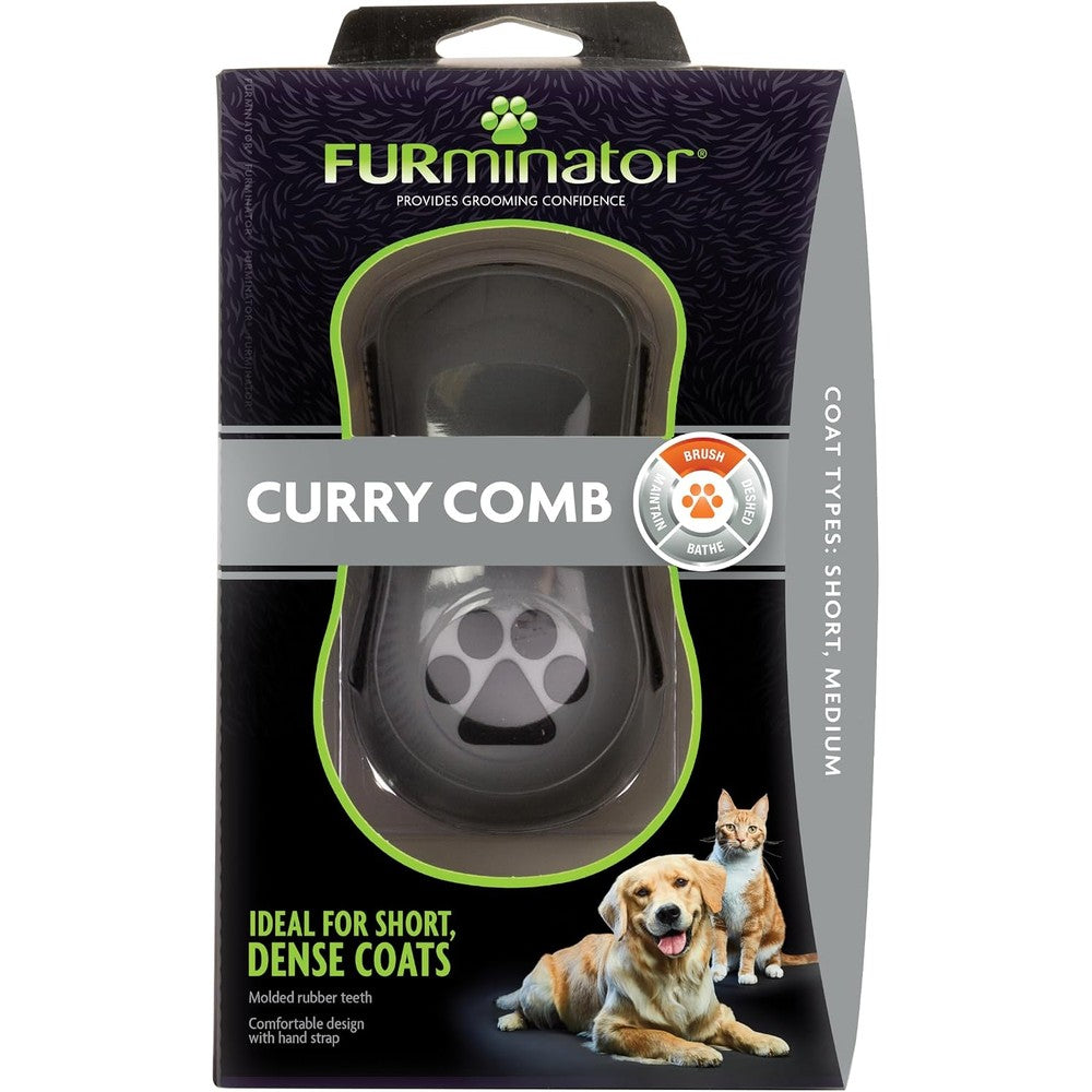 FURminator Curry Comb Grooming Brush For Dogs And Cats With Short And Medium Coats Molded Rubber Teeth Shedding Brush One Count
