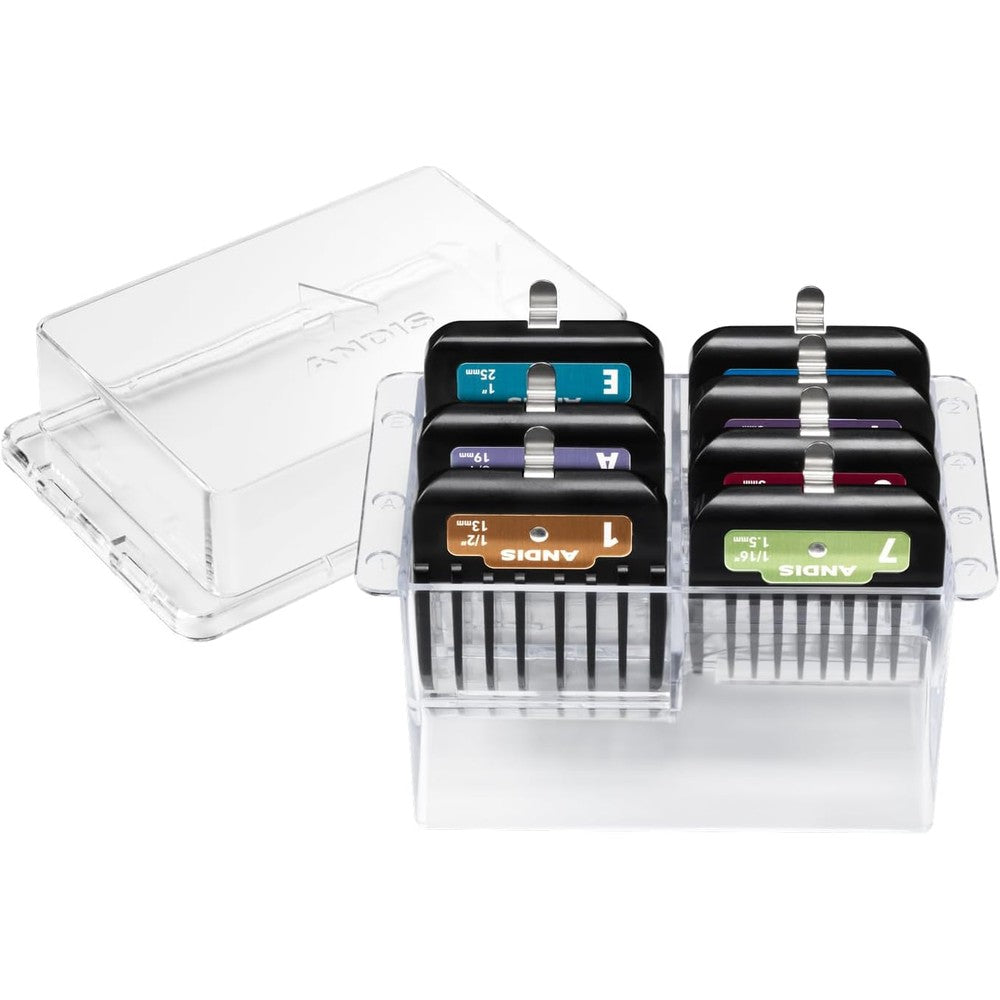 Andis 562014 Premium Clip Animal Comb Set For Dog Grooming With 7 Color Coded Combs And Metal Clips For Ultra Edge And Ceramic Edge Blades