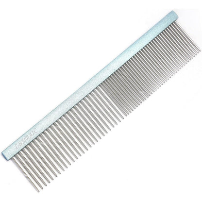 LBMBAIC Metal Dog Grooming Comb With Stainless Steel Long Wide Teeth For Detangling Curly Hair Poodles And Goldendoodles Seven Point Five Inches Blue