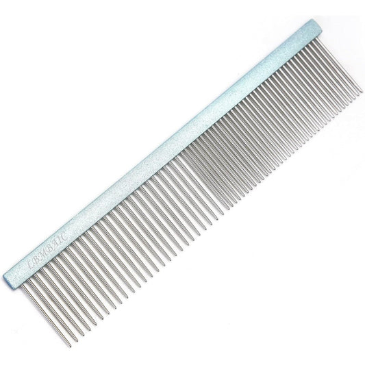 LBMBAIC Metal Dog Grooming Comb With Stainless Steel Long Wide Teeth For Detangling Curly Hair Poodles And Goldendoodles Seven Point Five Inches Blue