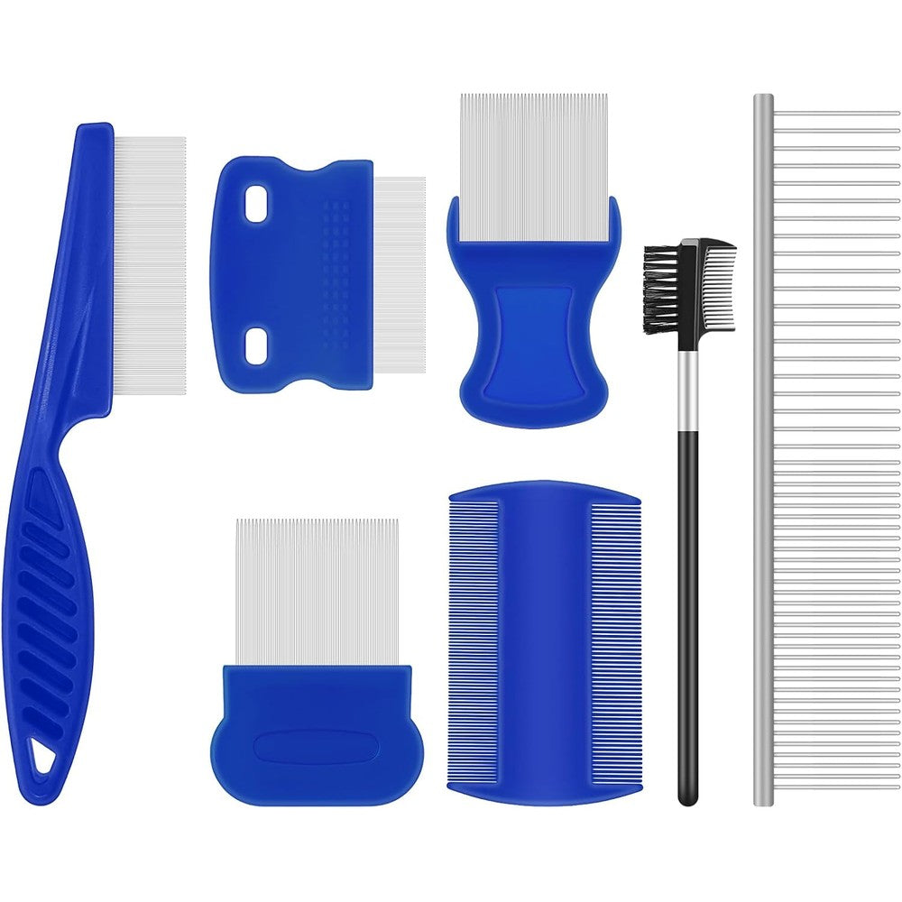 Wrw 7 Pack Stainless Steel Pet Grooming Comb Set For Dogs And Cats With Tear Stain Remover And Flea Removal Tools