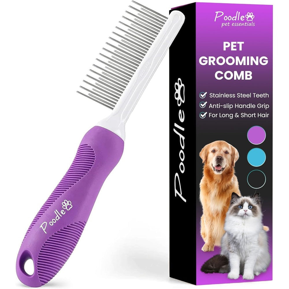 Poodlie Poodle Pet Detangling Pet Comb With Long And Short Stainless Steel Teeth For Safe And Gentle Dog And Cat Grooming One Count