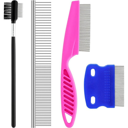 GUBCUB Pets Grooming Comb Kit For Small Dogs And Puppies Two In One Tear Stain Remover Set With Round Stainless Steel Teeth Four Count
