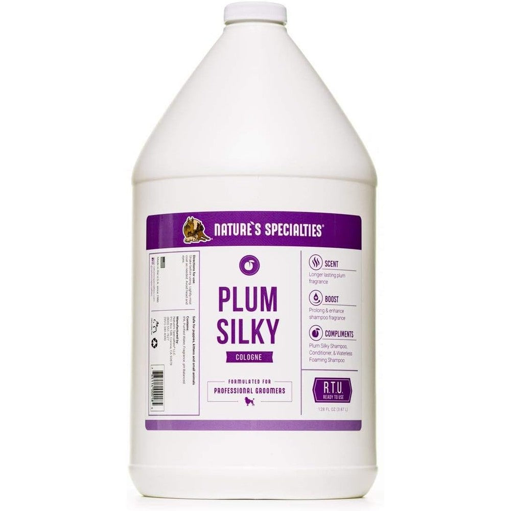 Nature's Specialties Plum Silky Dog Cologne For Pets Long Lasting Professional Grooming Finishing Spray Sweet Plum Fragrance One Gallon