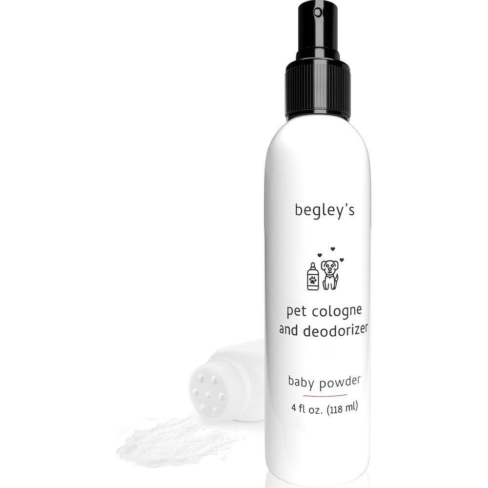 Begley's Premium Essential Oil Pet Cologne And Deodorizer Spray Long Lasting Odor Eliminator Baby Powder Scent 4 Fluid Ounce