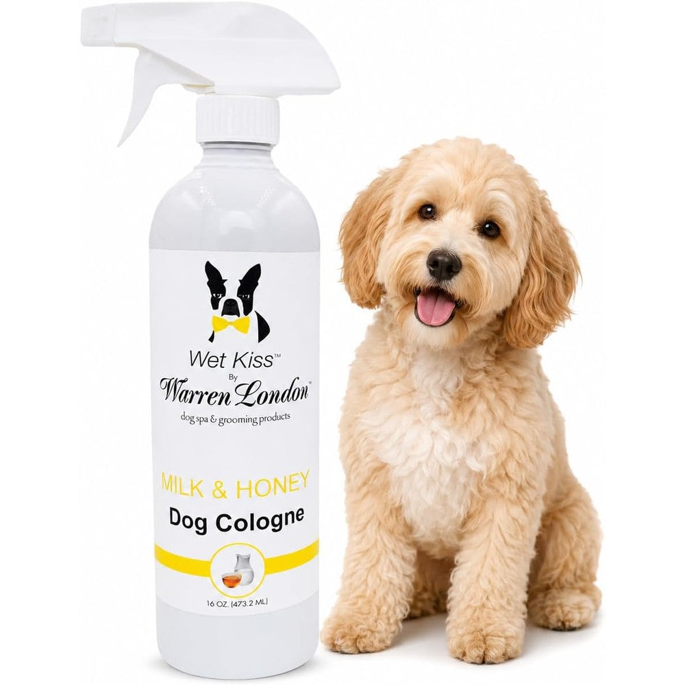 Warren London Wet Kiss Dog Cologne Spray Long Lasting Odor Eliminator and Coat Freshener for Dogs and Cats Milk and Honey Variant 16 Ounce