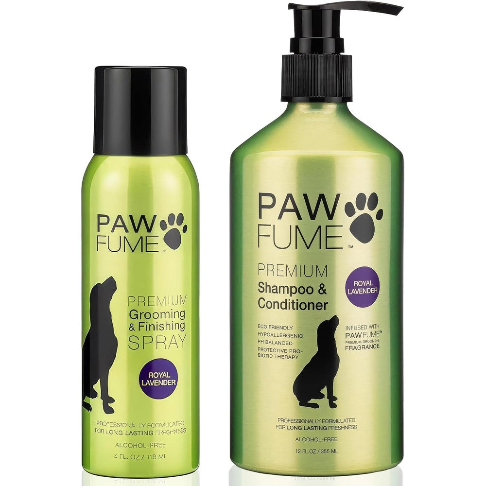 Paw Fume Royal Lavender Grooming Set Includes Four Ounce Dog Spray And Twelve Ounce Dog Shedding Shampoo And Conditioner