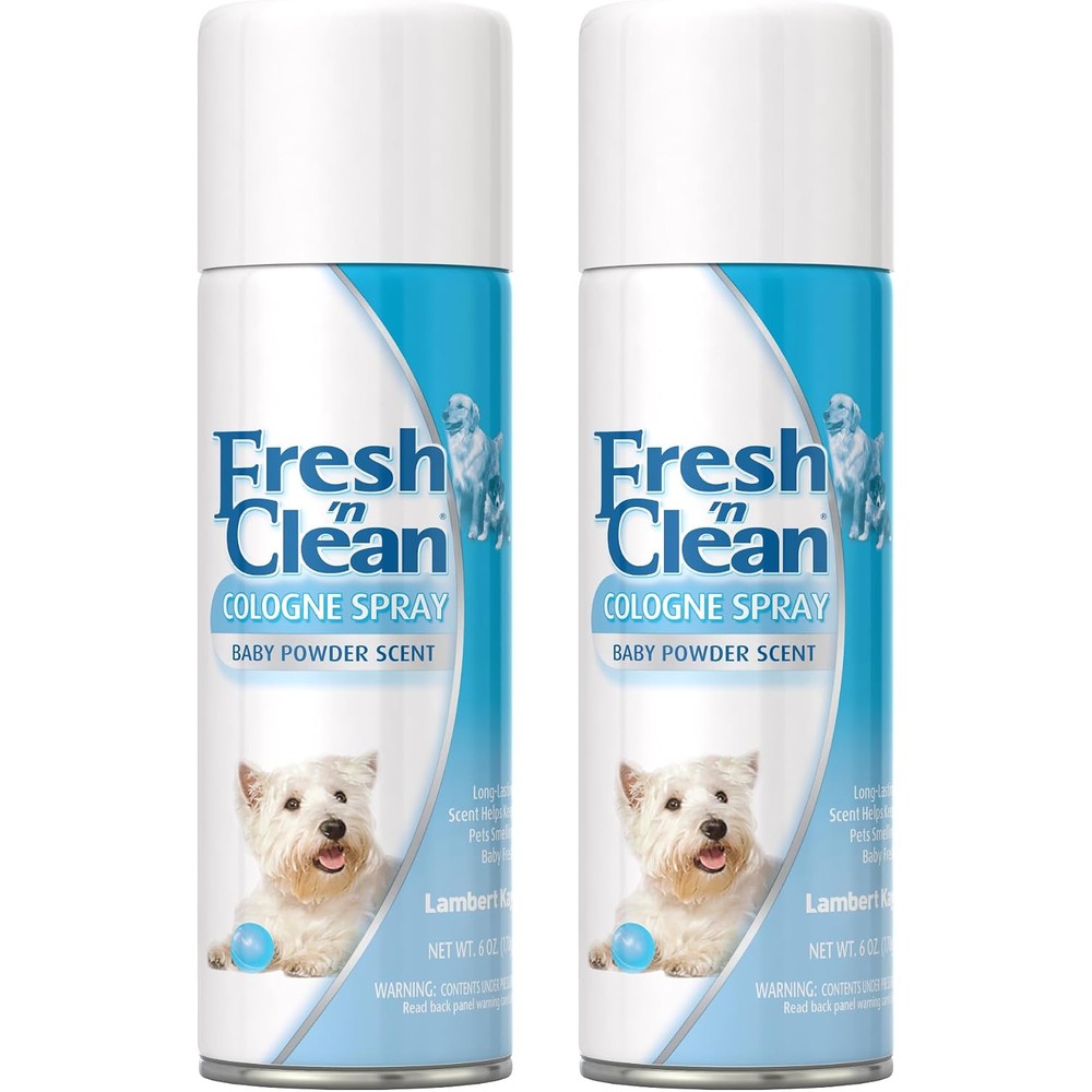 PetAg Fresh 'n Clean Grooming Cologne Deodorizing Spray For Dogs Baby Powder Scent Six Ounce Pack Of Two Long Lasting Odor Control