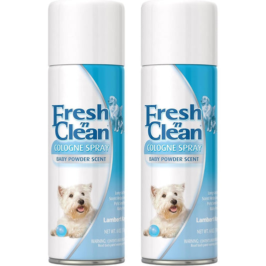 PetAg Fresh 'n Clean Grooming Cologne Deodorizing Spray For Dogs Baby Powder Scent Six Ounce Pack Of Two Long Lasting Odor Control