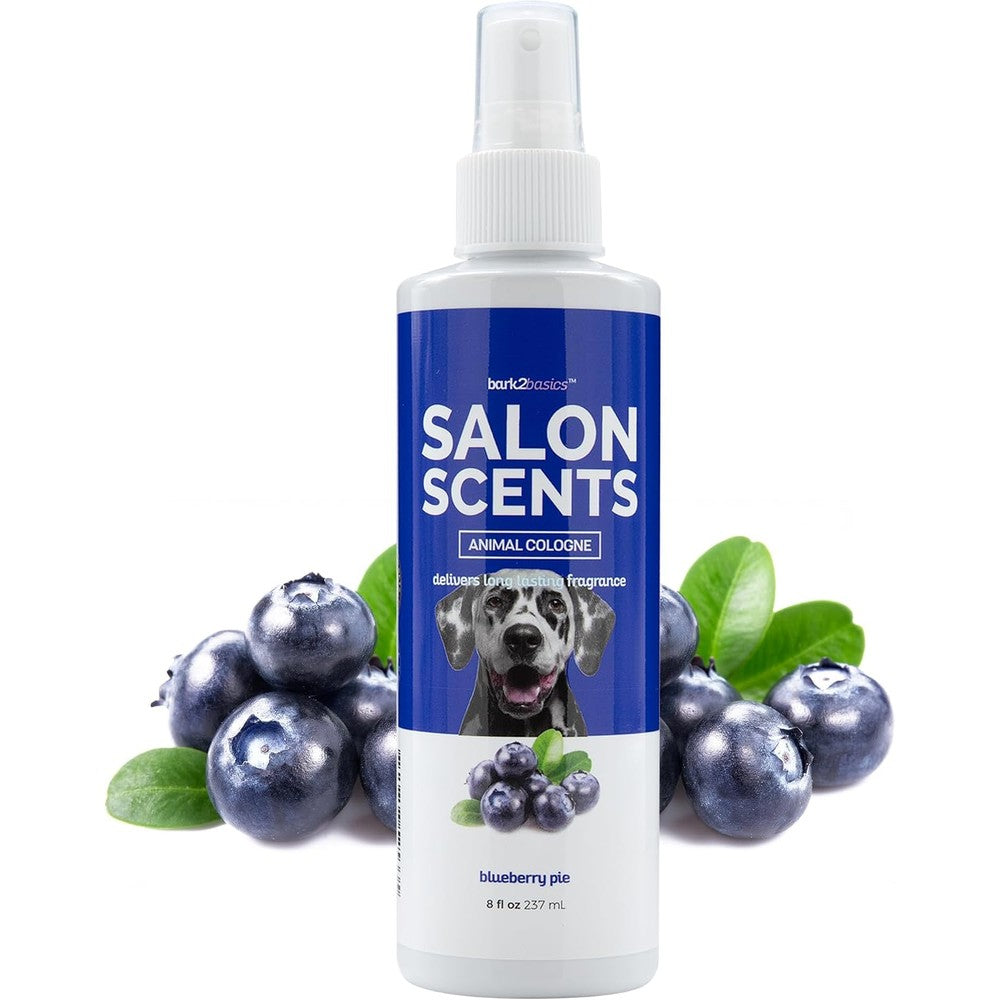 Bark2Basics Salon Scents Pet Grooming Cologne Spray Blueberry Pie Professional Grade Long Lasting Deodorizing Perfume For Dogs And Cats Eight Ounce