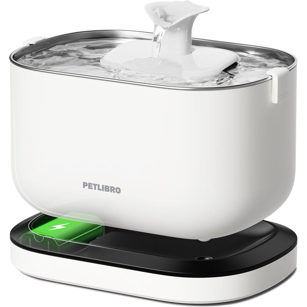 Petlibro Dockstream Cordless Cat Water Fountain With Rechargeable Battery 2.5 Liters 84 Fluid Ounces Stainless Steel Tray