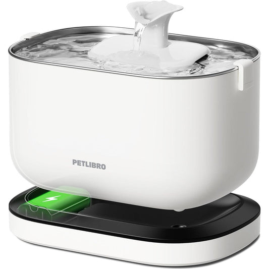Petlibro Dockstream Cordless Cat Water Fountain With Rechargeable Battery 2.5 Liters 84 Fluid Ounces Stainless Steel Tray