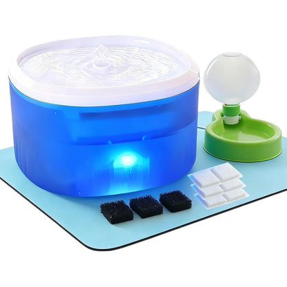 Haxgecgi 2.2 Liter Cat Water Fountain Ultra Quiet Automatic Pet Water Dispenser With 3 Replaceable Filters And Outdoor Water Bottle Blue