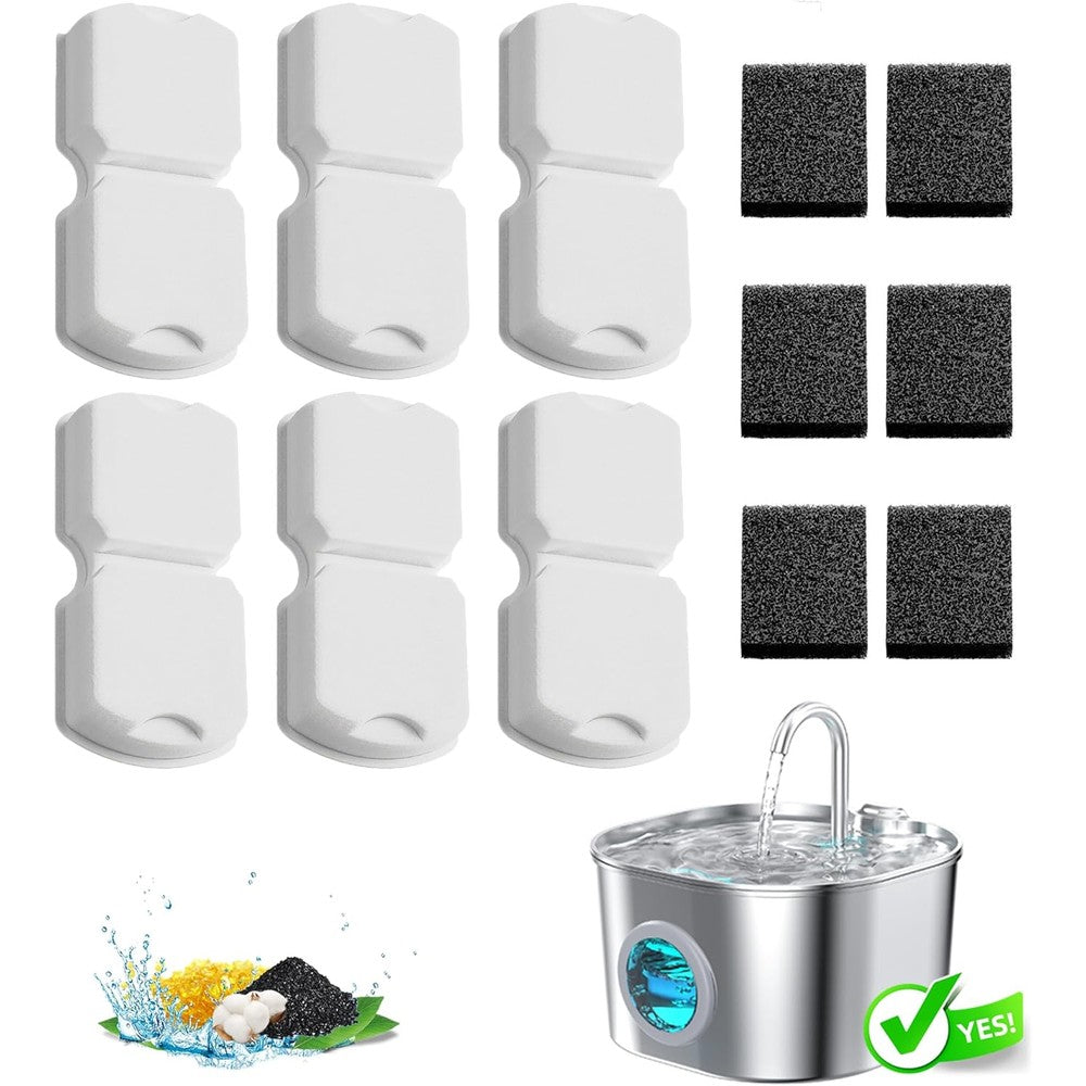 Hooise Cat Water Fountain Filter Replacement Set With 6 Carbon Filters And 6 Sponges For 74 Fluid Ounce Automatic Pet Water Dispenser
