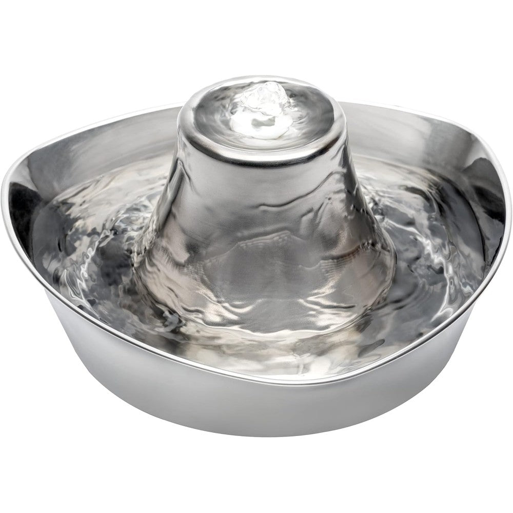 PetSafe Seaside Stainless Steel Cat & Dog Fountain, 60 Oz Water Capacity - 2 Water Filters & 1 Pump Included, Soothing Flow for Pets, Scratch-and Rust-Resistant Material - Quiet Motor