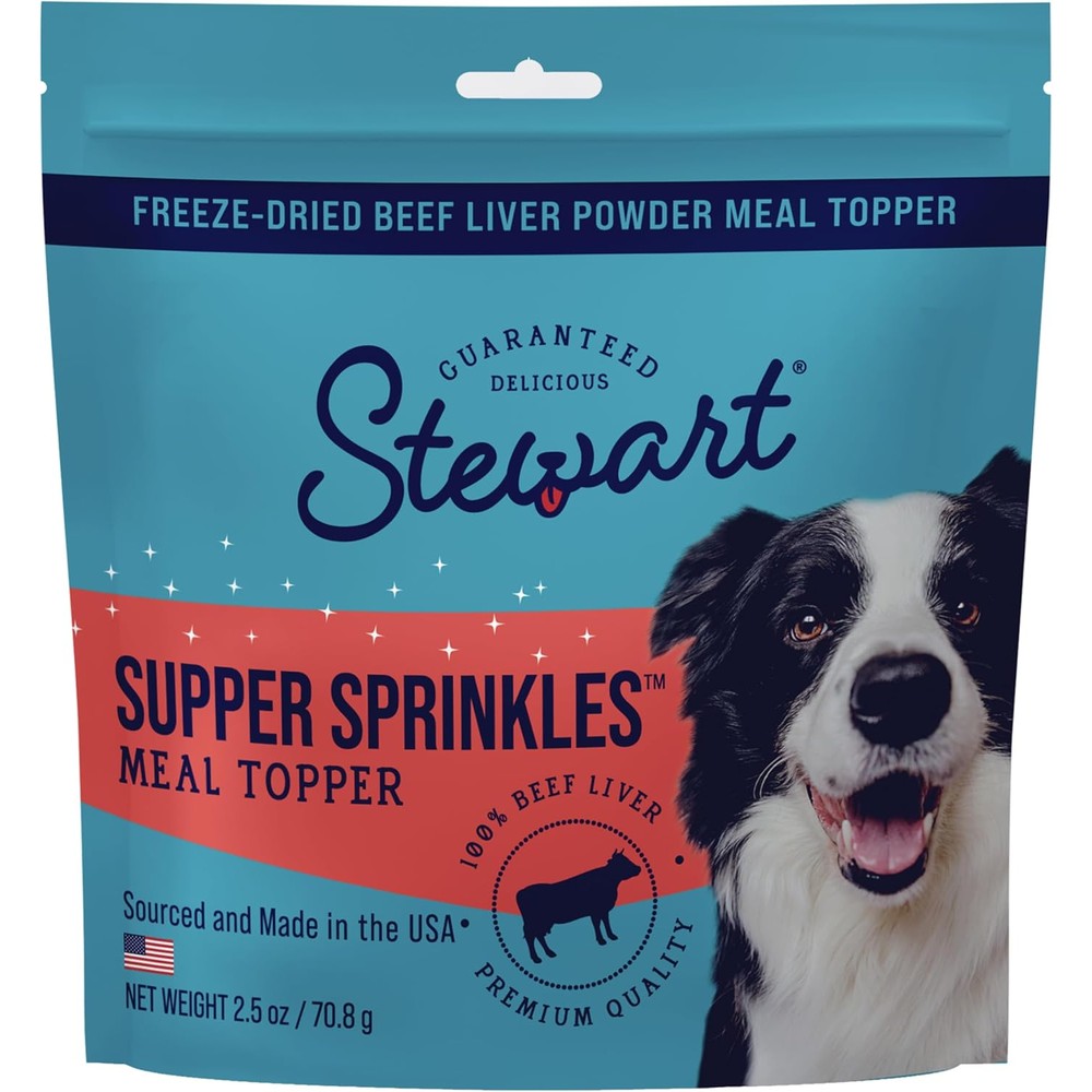 Stewart Supper Sprinkles Dog Food Topper Beef Liver 2.5 Ounce Resealable Bag High Protein Freeze Dried Single Ingredient Meal Topper