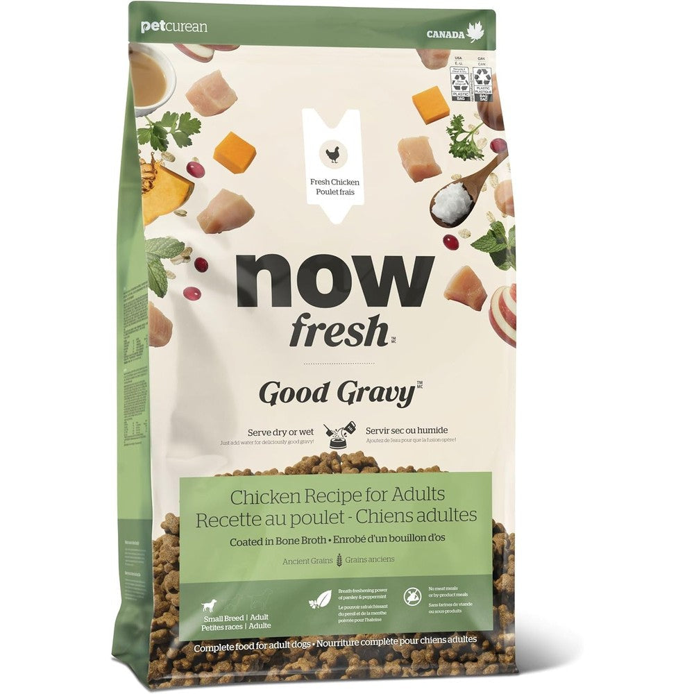 Now Fresh Good Gravy Small Breed Adult Dry Dog Food Chicken Recipe Bone Broth Coated Kibble With Ancient Grains Three Point Five Pound Bag