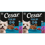 Cesar Filets In Gravy Adult Wet Dog Food Variety Package Steakhouse Mix Filet Mignon New York Strip And Prime Rib Flavors Three Point Five Ounce Tr...