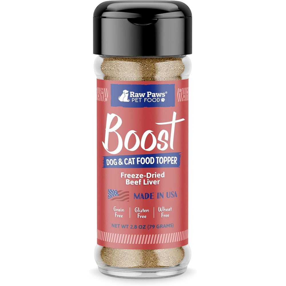 Raw Paws Boost Pet Food Topper Freeze Dried Beef Liver Sprinkles For Dogs And Cats All Natural Single Ingredient Meal Enhancement 2.8 Ounce