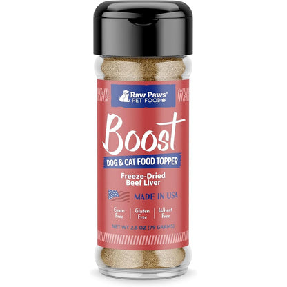 Raw Paws Boost Pet Food Topper Freeze Dried Beef Liver Sprinkles For Dogs And Cats All Natural Single Ingredient Meal Enhancement 2.8 Ounce