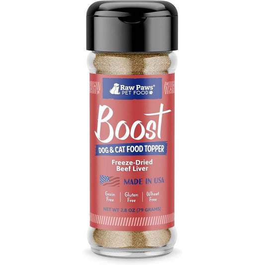 Raw Paws Boost Pet Food Topper Freeze Dried Beef Liver Sprinkles For Dogs And Cats All Natural Single Ingredient Meal Enhancement 2.8 Ounce