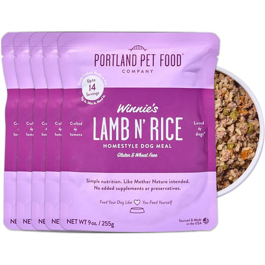 Portland Pet Food Company Fresh Dog Food Pouches Gluten Free Winnie's Lamb And Rice Wet Meal Topper For Puppy And Senior Dogs 9 Ounce 5 Pack