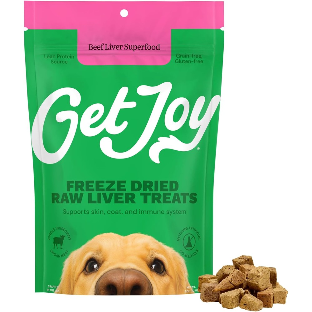 Get Joy Freeze Dried Pure Beef Liver Dog Treats High Protein Single Ingredient Raw Superfood Topper Four Ounce Bag