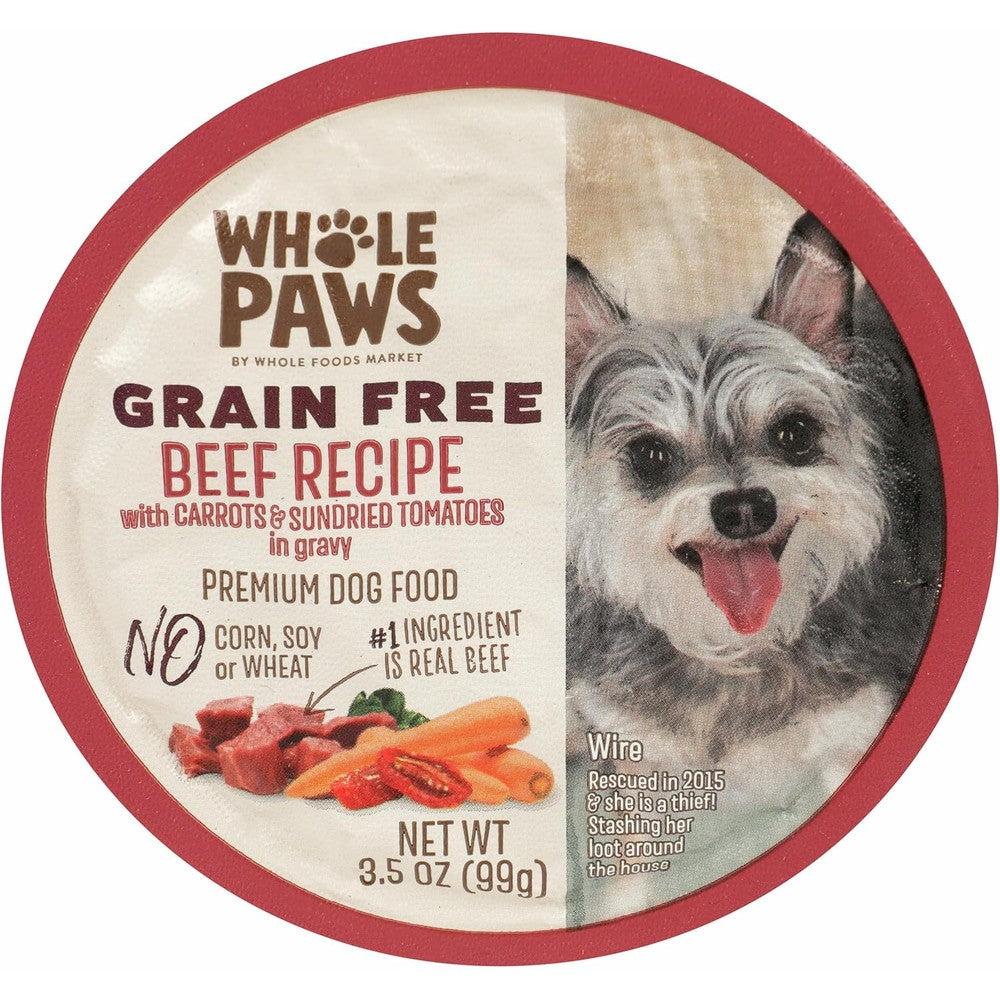 Whole Paws Grain Free Wet Dog Food Beef Recipe With Carrots And Sundried Tomatoes In Gravy Premium Adult Dog Meal Imported From USA 3.5 Ounce