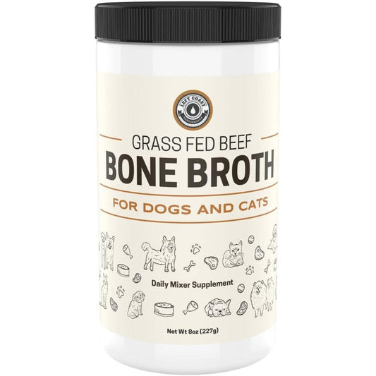 Left Coast Performance Premium Human Grade Grass Fed Beef Bone Broth Powder Topper for Dogs and Cats Joint and Gut Health Support Eight Ounce