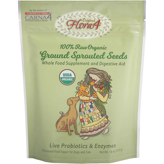 Carna4 Flora4 Original Blend Ground Sprouted Seeds Food Topper Supplement for Dogs and Cats Rich in Natural Probiotics and Enzymes 18 Ounce