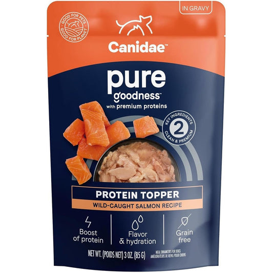 Canidae Pure Goodness Protein Topper Grain Free Wet Dog Food Wild Caught Salmon In Gravy Three Ounce Pouch Case Of Twelve