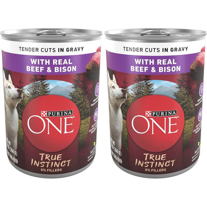 Purina ONE High Protein Wet Dog Food True Instinct Tender Cuts In Gravy With Real Beef And Bison 13 Ounce Cans Pack Of 24
